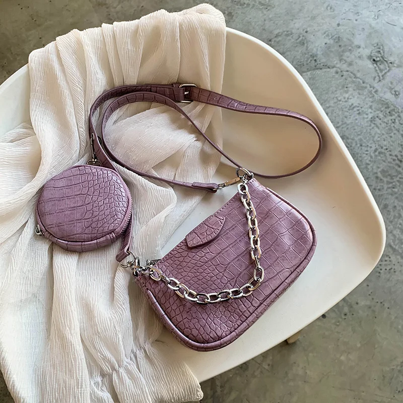 

2 PCC/SET Crocodile Pattern Small PU Leather Shoulder Bags For Women 2020 Handbags Female round Bags Travel Crossbody Bag