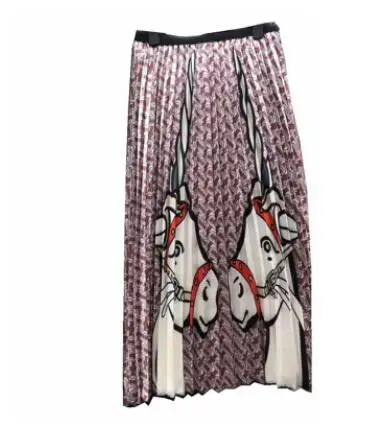 Qooth Женская длинная юбка, летние юбки, весна, роскошная плиссированная юбка с единорогом, высокая талия, блестящая, Vestidos Saia QH17392 - Цвет: red