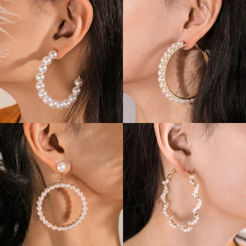 

New Fashion Classic Pearl Hoop Earrings For Women Girls Unique Exaggerates Big Earrings Minimalist Elegant Wedding Jewelry Gift
