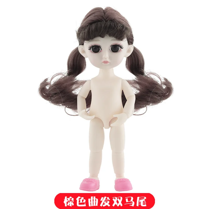 BJD 1/8 Dolls 13 Joint 15cm White Skin Baby Doll With 3D Eyes Naked Nude Body Dress Up Dolls Fashion DIY Toys for Girls Gift - Цвет: Brown F
