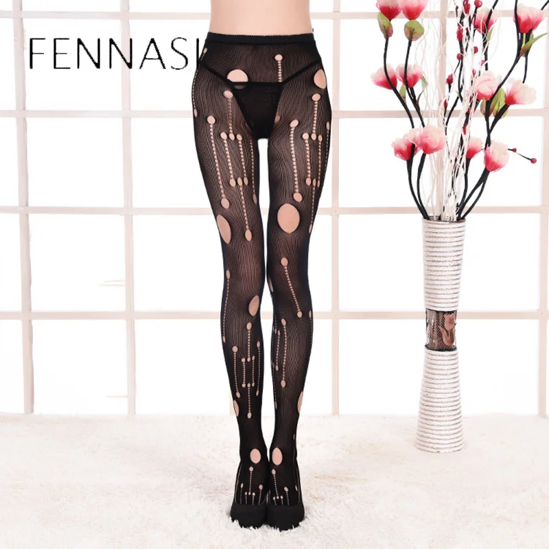 FENNASI collant strappati Sexy calze strappate retrò nere con fori collant  a rete da donna con fori a rete collant Lady Club|Tights| - AliExpress
