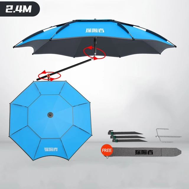Fishing Umbrella Camping Outdoor Double-Layer Fold Sun Protection Anti UV Sunshade Waterproof Awning Rain Umbrella 2.4m