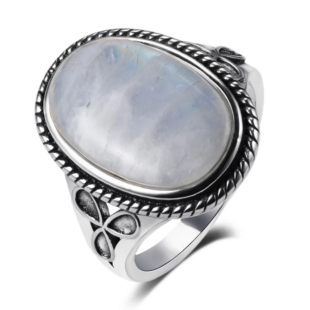 Natural Moonstone Rings for Women Silver 925 Jewelry Vintage Party Rings 11x17MM Big Oval Gemstone Gifts silver rings silver ring gemstone ring