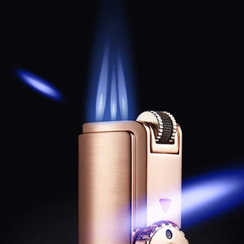 

Triple Torch Lighter 3 Jet Gas Cigar Lighter Turbo Windproof Powerful Metal Spray Gun Kitchen Pipe Flint Lighter Outdoor
