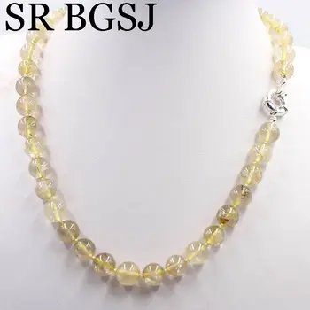 

Free Shipping 10mm Natural Gold Rutilated Quartz Handmade Round Gems Stone Beads Knot Women Jewelry Necklace Strand 17.5"