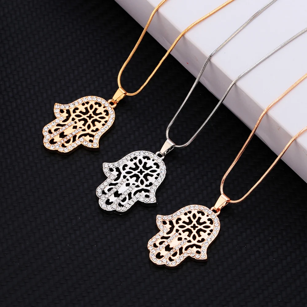 Женское ожерелье с ручной подвеской Hamsa серебристая золотая цепочка стразы