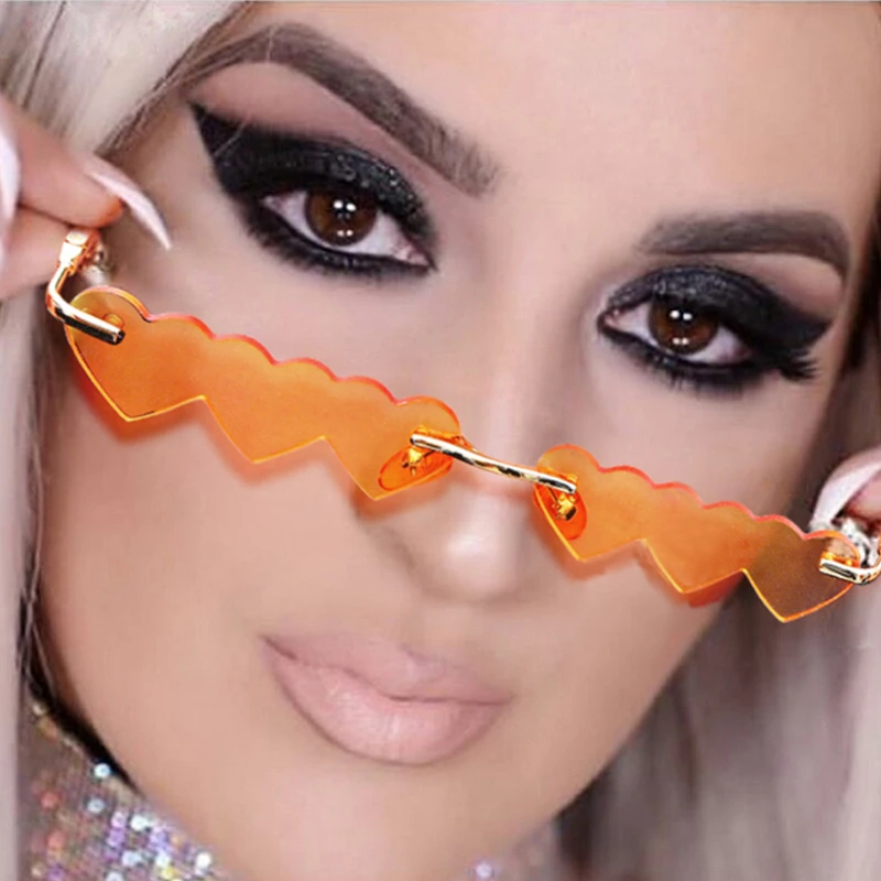 

Unique Small Cute Heart Sunglasses For Women 2020 Luxury Brand Men Sun Glasses Female Rimless Candy Color Hip Hop Shades Orange
