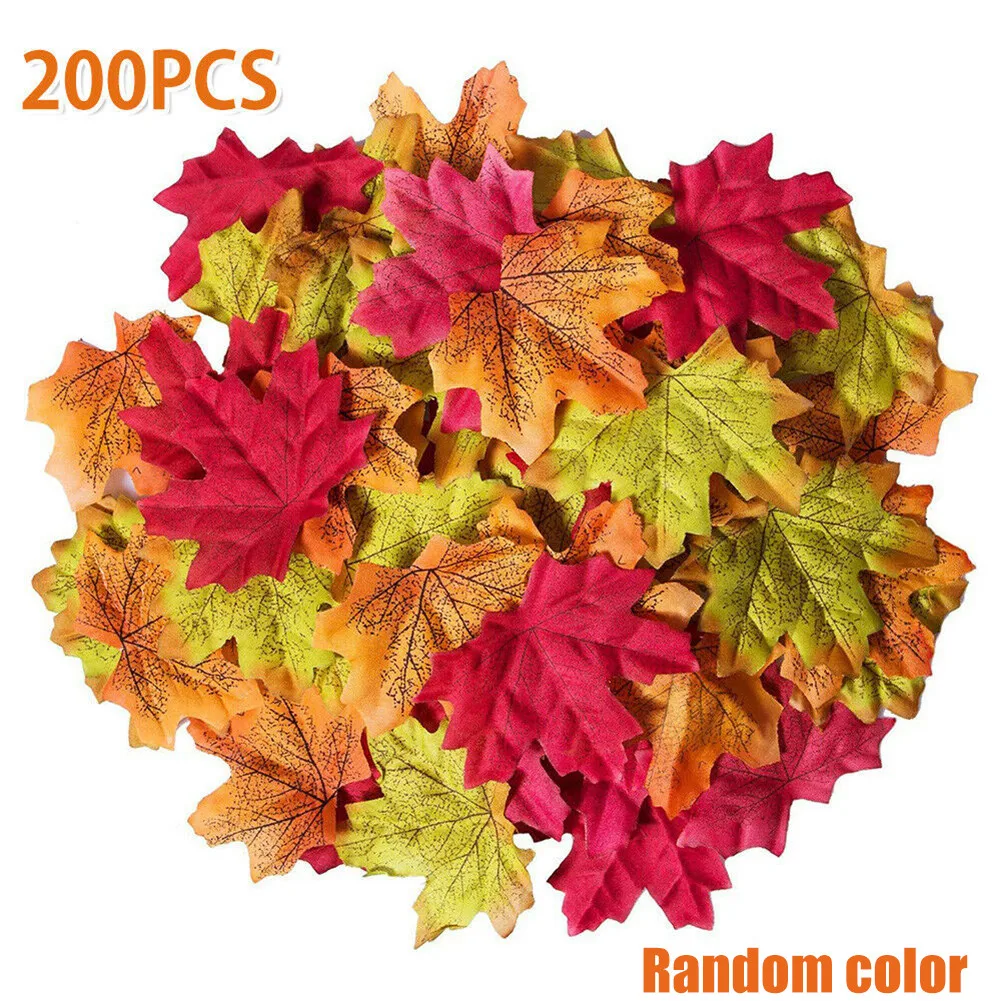 Artificial Leaves 50/100/200Pcs Artificial Maple Leaf Autumn Fake Leaves Crafts Wedding XMAS Party Decor Halloween Christma Thanksgiving Decor