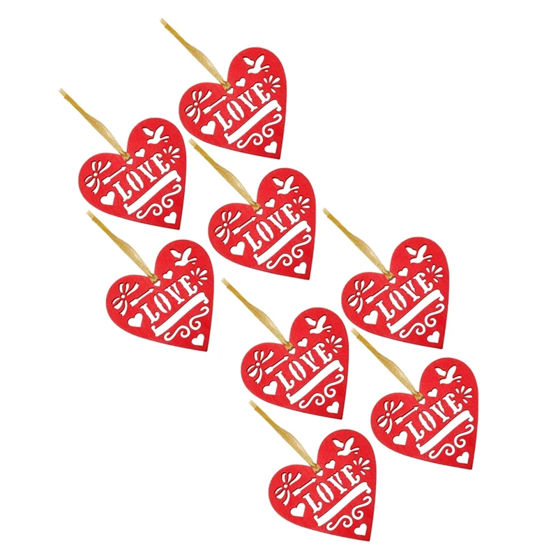 

8Pcs Wooden Heart Tag Love Red Rustic Hollow Out Home Decoration Heart Slices Craft Accessories Heart Sign