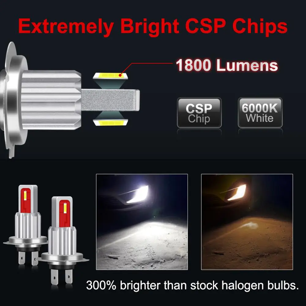 2 шт. H7 светодиодный лампы H8 H11 9005 HB3 9006 HB4 CSP 1800LM Противотуманные фары дневные