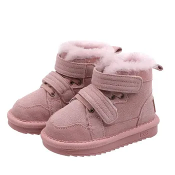 

Winter keep warm children shoes Non-slip wool lining genuine Leather breathable snow boots warm cotton shoe for boy girl