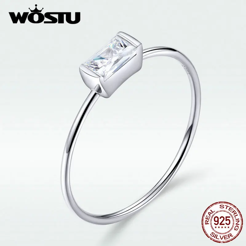 WOSTU Настоящее серебро 925 пробы багет Циркон Свадебные кольца палец для женщин