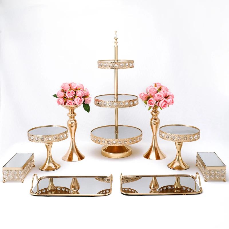 Golden mirror Cake Stand Set gold Metal Cupcake Stand decorations Dessert Pedestal Party Display cake tray 1-12pcs