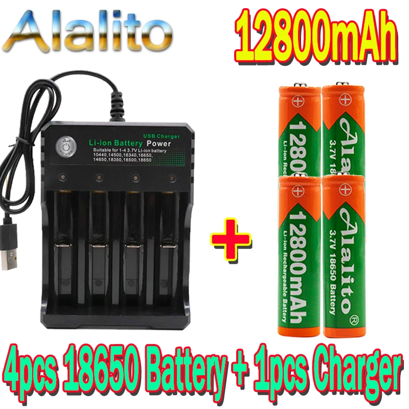 4 шт. 18650 Батарея 3 7 V 12800mAh перезаряжаемая батарея льва для светодиодной вспышки