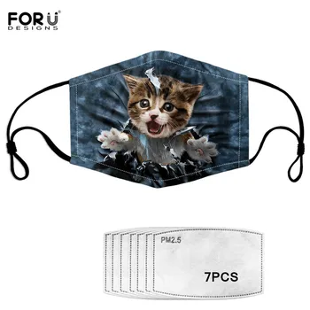 

FORUDESIGNS Mask with 7 Filter for Anti Haze/PM2.5 Jeans Style Cute Denim Cat Designer Kids Face Mask Dustproof Mouth Mask Adult
