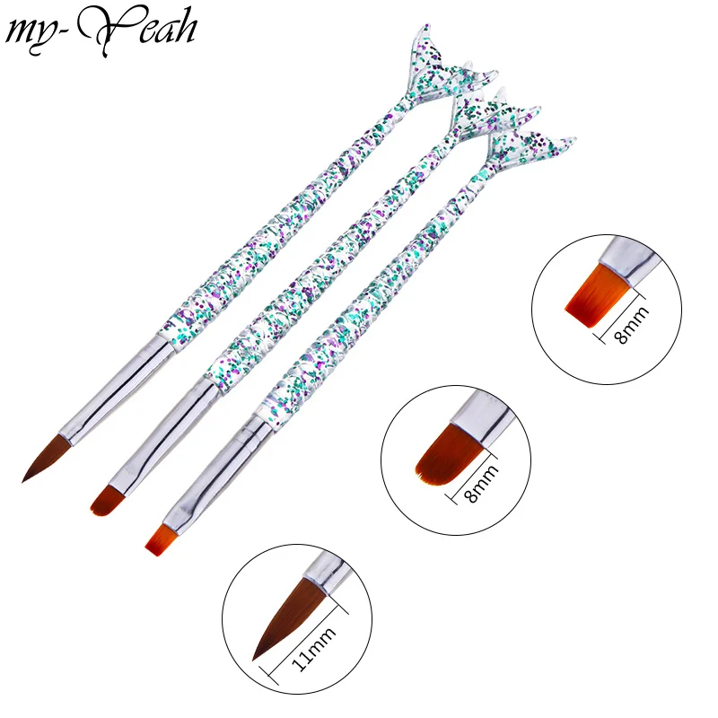 3 шт./компл. Русалка ручка для ногтей акриловая УФ-гель для наращивания кисть для рисования цветочный узор ручка для рисования инструмент для маникюра