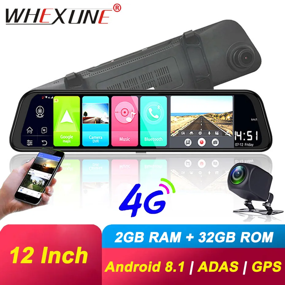 Зеркало видеорегистратор WHEXUNE 12 дюймов 4G Android 8 1 2 + 32 ГБ ADAS Wi Fi|Видеорегистраторы| |