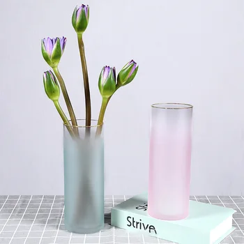 

Straight Gold Rim Straight Glass Vase Nordic Light Luxury Frosted Flower Translucent Creative Home Decoration Crafts