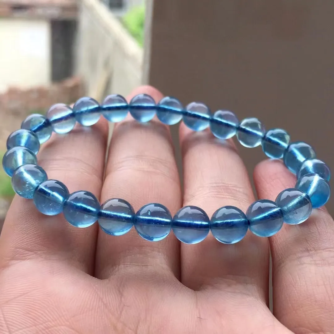 

7mm Natural Ocean Blue Aquamarine Bracelet Jewelry For Women Lady Men Healing Love Gift Crystal Beads Luck Stone Strands AAAAA