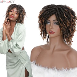 My-Lady Curly Dreadlock Wig Short Twist Synthetic Braided Wigs Ombre Faux Locs Afro Wig For Black Women/Men Crochet Hair Daily