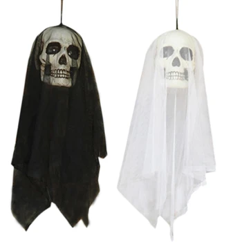 

BESTHalloween Gauze Skull Skeleton Head Hanging Ghost Electric Voice Control Haunted House Escape Horror Props