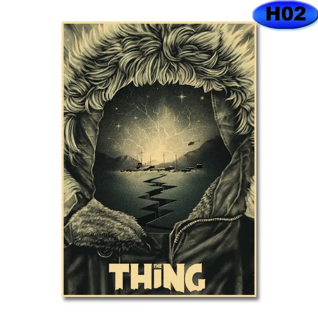 Retro Kraft Paper Movie Posters Classic Horror Movie The Thing Poster Home Decor Living Room Bar Cafe Art Painting Wall Sticker H02