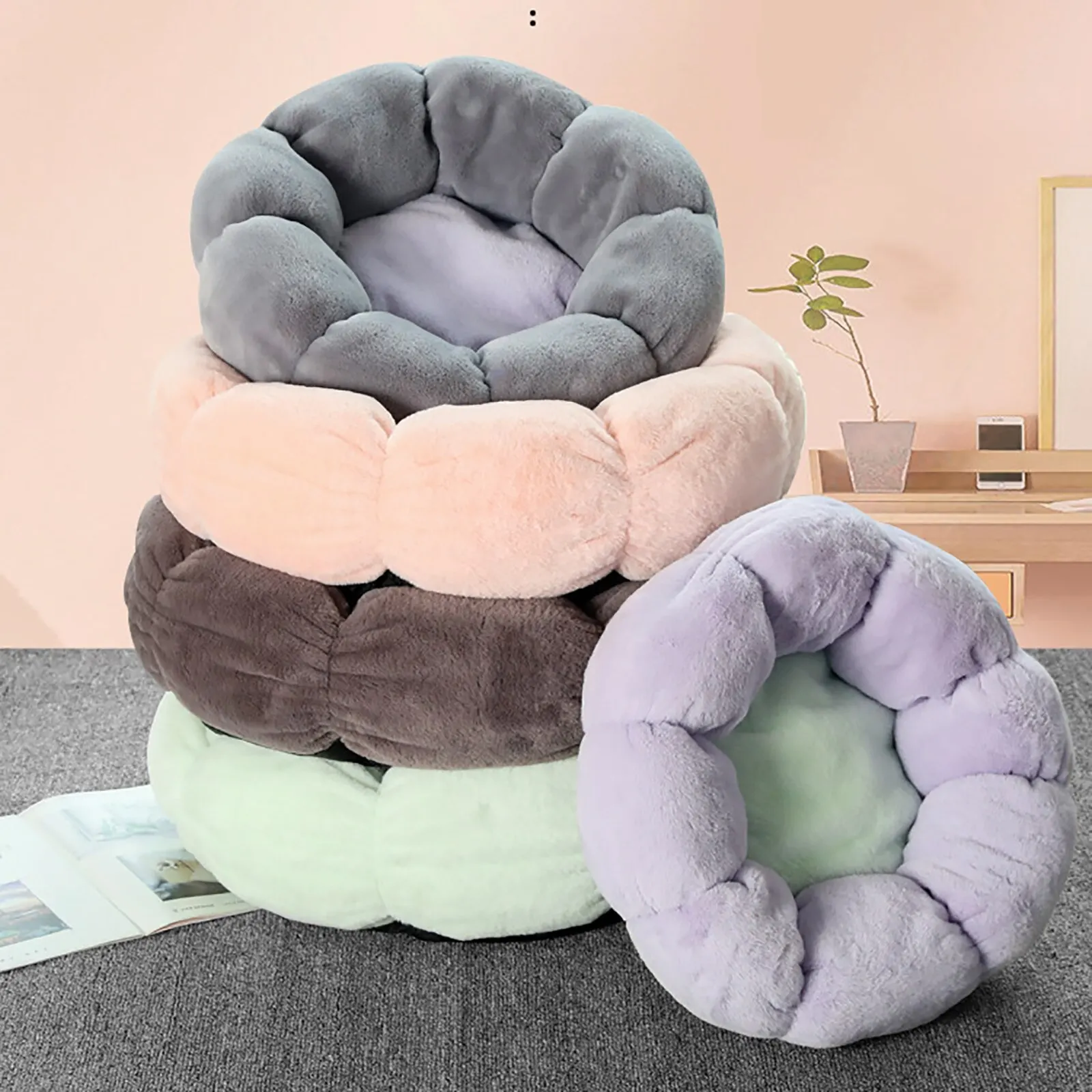 

Round Flower Dog Bed for Small Large Dogs Soft Velvet Cat Mat Pet Deep Sleeping Cushion Winter Warm Puppy Kennel Nest Basket^_^