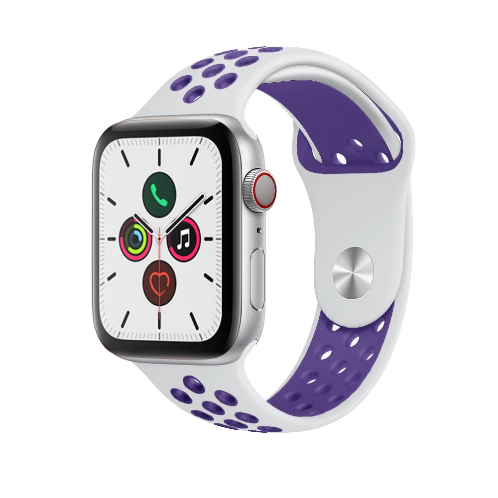 White light purple Силиконовый ремешок pulseira для apple watch band 4(iwatch 5) 44 мм 40 мм apple watch 3 2 1 ремешок 42 мм 38 мм - Цвет ремешка: White light purple