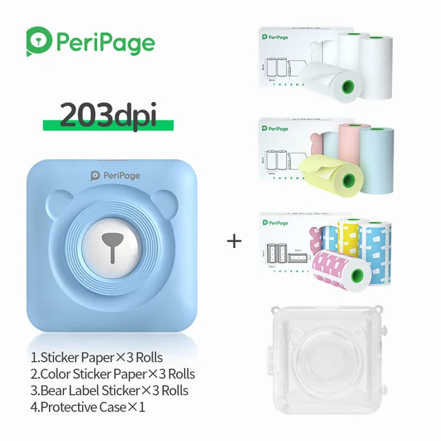 Peripage A6 Mini Photo Printer 58mm Notes Sticker Label Printer ink free Thermal Photo Printer with Paper Roll Sticker Color mini sprocket printer Printers