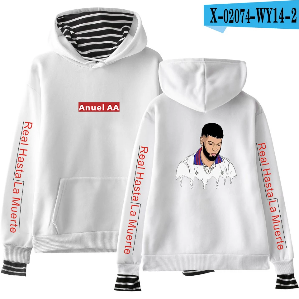Anuel AA хип-хоп настоящий Hasta la Muerte с принтом поддельные две части Толстовка с принтом модная хип-хоп Женская/мужская Толстовка - Цвет: WY14