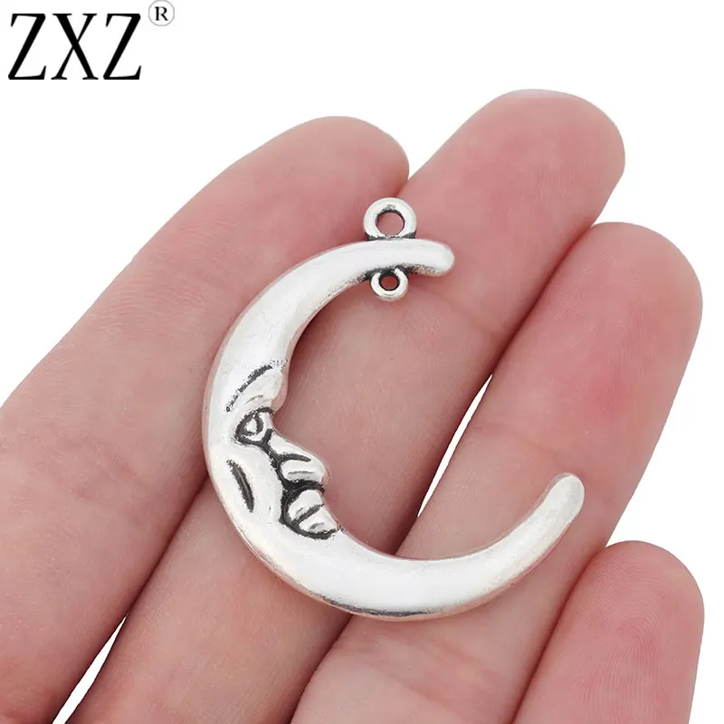 

ZXZ 10pcs Tibetan Silver Large Crescent Moon Charms Pendants 2 Sided for Necklace Jewelry Making Findings 41x30mm