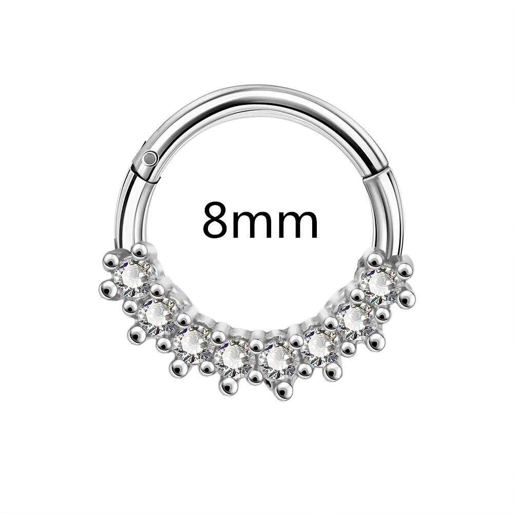 Body Punk 16G Daith Earrings Clear CZ Line Helix Earrings Hoop Rook Tragus Cartilage Earring Hoop Hinged Segment Clicker for Wom - Окраска металла: 8mm Diameter