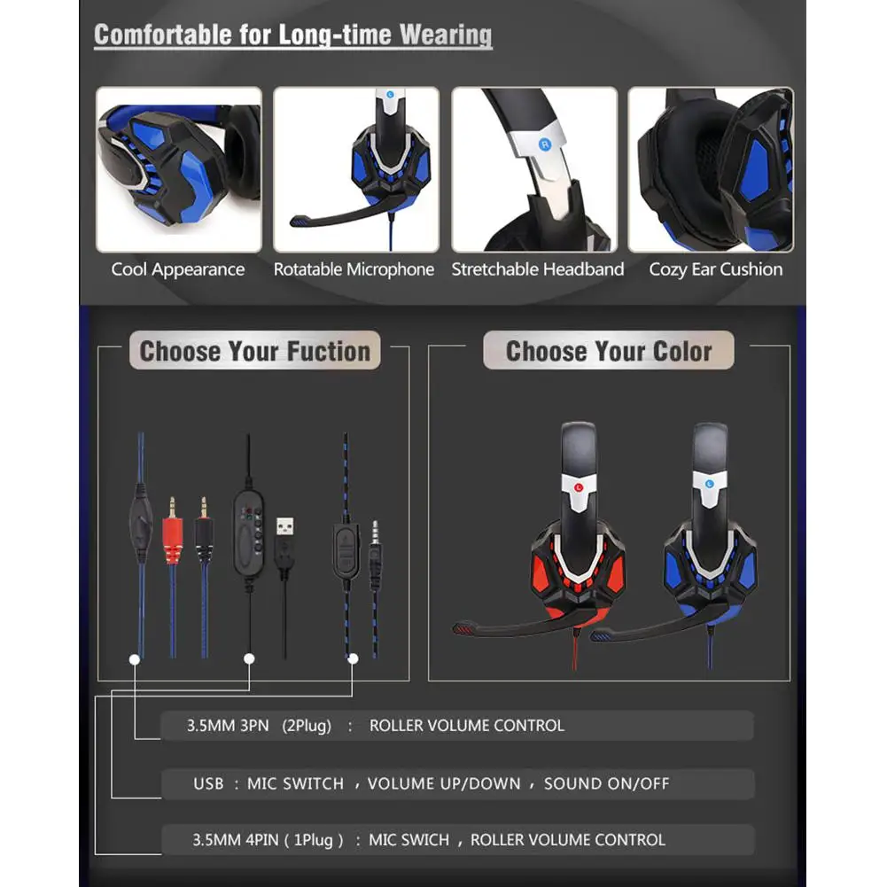 Headset over ear Wired Game Earphones Gaming Headphones Deep bass Stereo Casque with Microphone