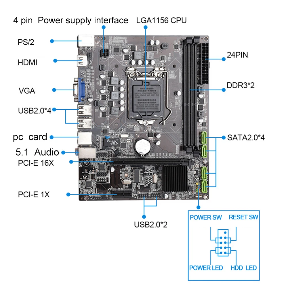 H55 DDR3 Desktop Motherboard USB Strong Performance Integrated Dual Channel Durable Computer Stable