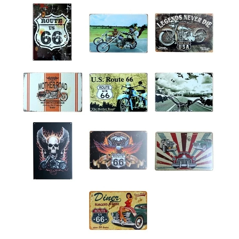 Route 66 мотоцикл плакат ретро металлическая оловянная табличка бар паб клуб кафе домашняя тарелка для декора стен искусство