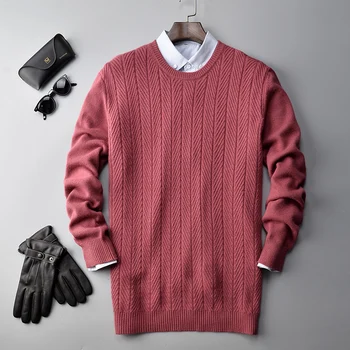 

Autumn and winter new cashmere sweater round neck wheat spike twisted thick men's sweater solid color short knit bottoming shirt