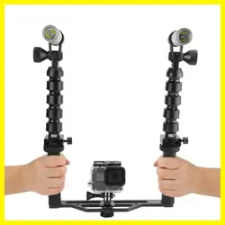 Профессиональная стабильная черная прочная камера с двумя ручками для дайвинга Ручной Стабилизатор с фонариками для GoPro