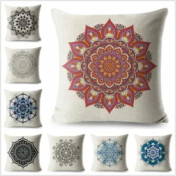 

Mandala Pillow case Geometric Square Cushion Cover Decorative Printed Flowers cojines decorativos para sofa