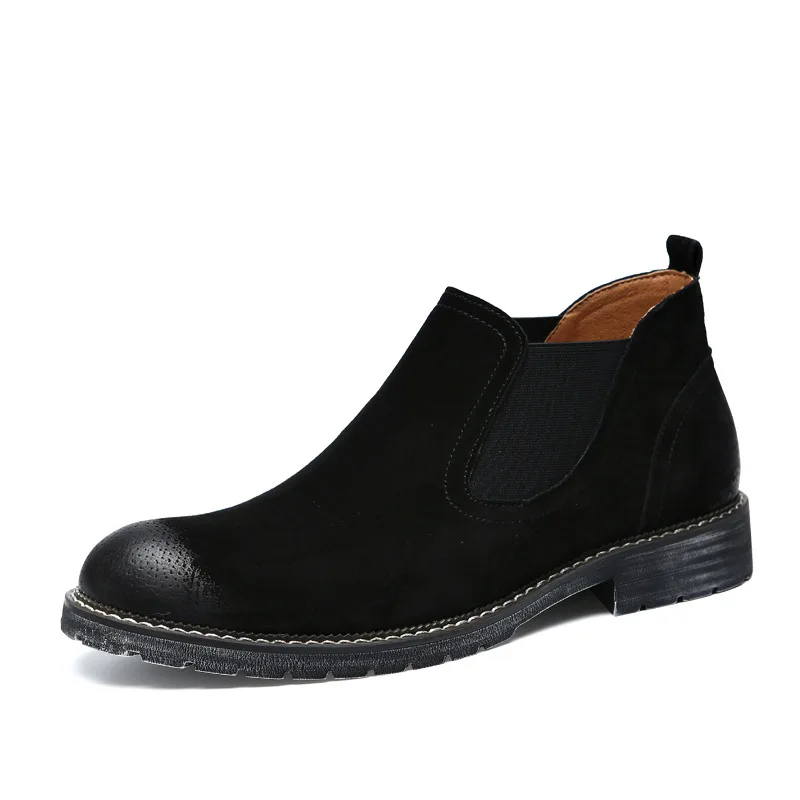 Genuine Leather Chelsea Cowboy Boots Men Suede Martin Ankle Boots Snow Waterproof Safety Work Shoes Mens High Top British Boot