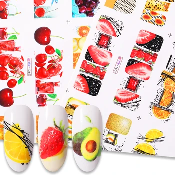 

12 Styles Water Decals Summer Style Nail Watermark Sticker Colorful Fruit Pattern Transfer Sticker Nail Art Decorations Tip