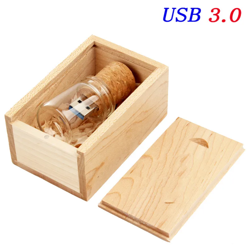 SHANDIAN USB 3,0,, стеклянная бутылка+ деревянная коробка, внешний накопитель, 4 ГБ, 8 ГБ, 16 ГБ, 32 ГБ, 64 ГБ(более 10 шт., бесплатный логотип - Цвет: USB box