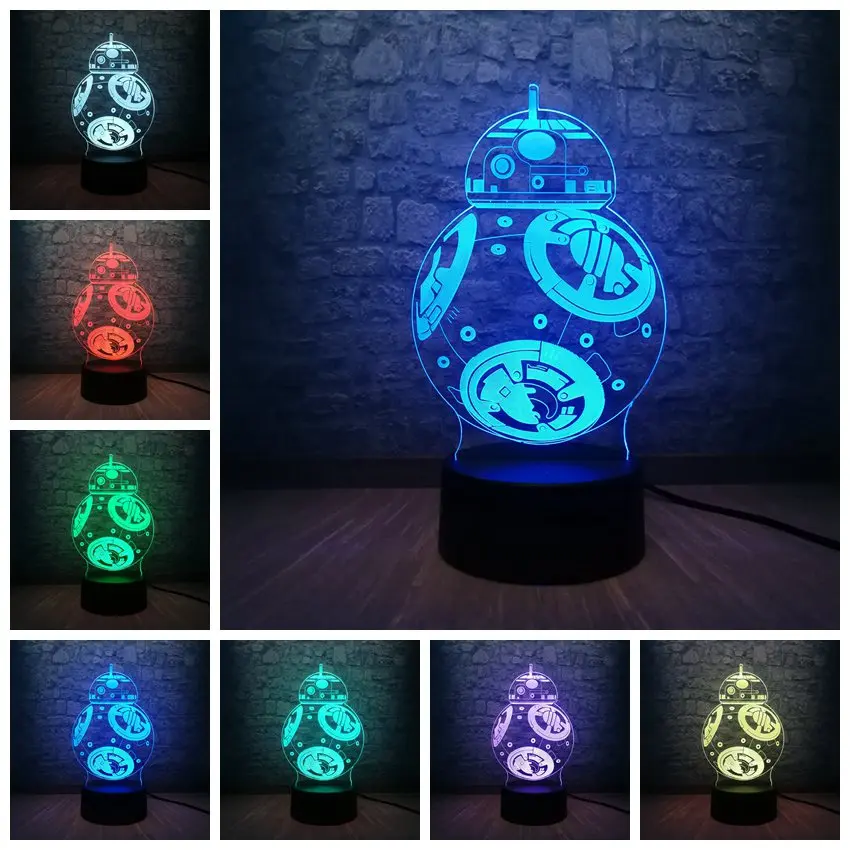3D Звездные войны, Звезда смерти BB8 ночник 7 цветов меняющийся светодиодный настольная лампа с иллюзией для детей прикроватный Декор Usb Touch Lampara подарки