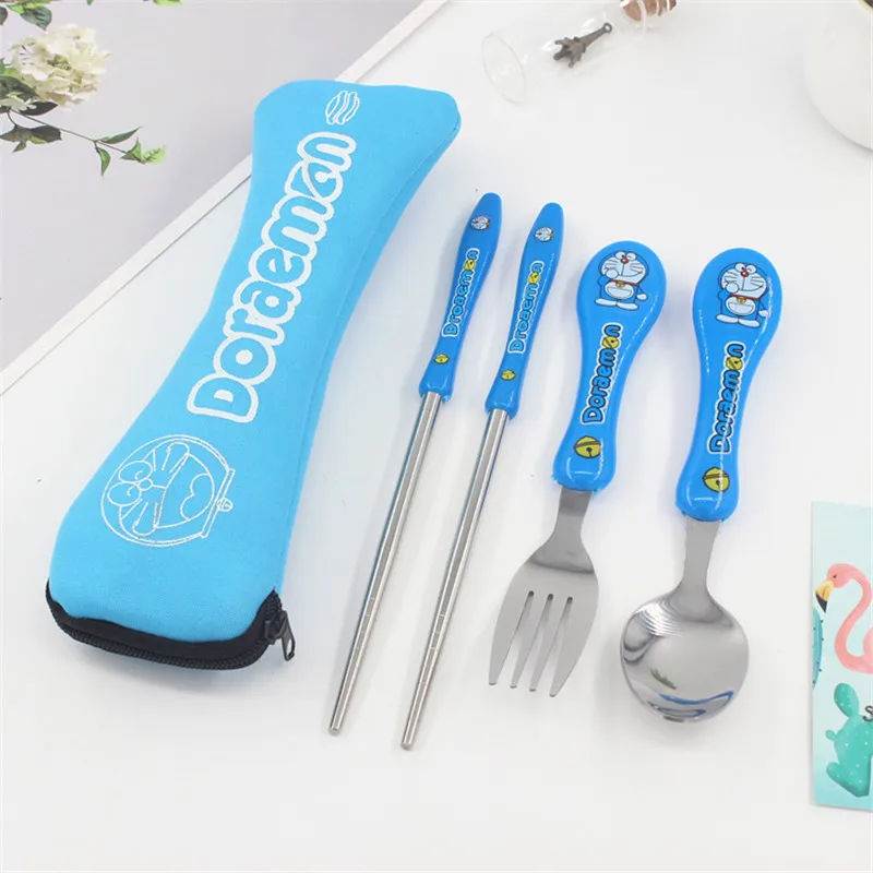 3PCS/Set Kawaii Cute Cat Stainless Steel Dinnerware Kitchen Supplies Chopsticks Utensil Flatware Spoon Fork For Kids Children