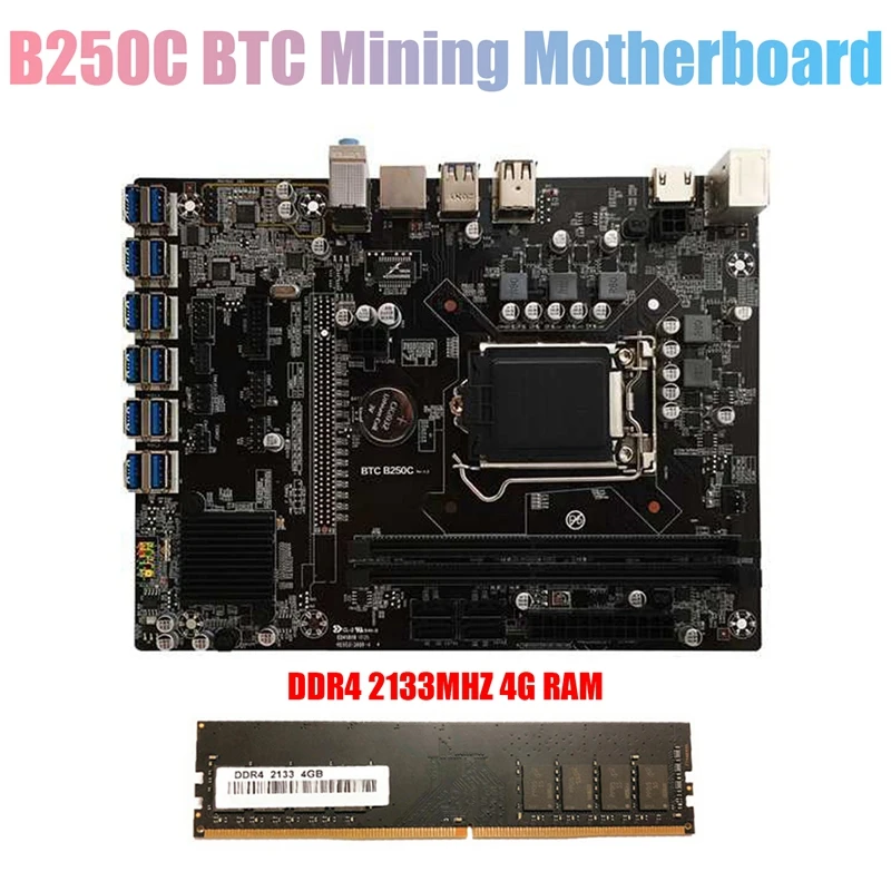 Материнская плата B250C для майнинга BTC с памятью DDR4 4G 2133 МГц 12xpcie на USB3.0 слот