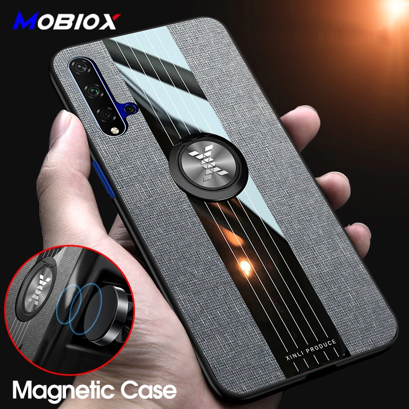 

Magnetic Ring Holder Case for Huawei Honor 20 Pro 10 lite Case Fabric Hard Cloth Cover for Huawei Honor View 20 10 Stand Case