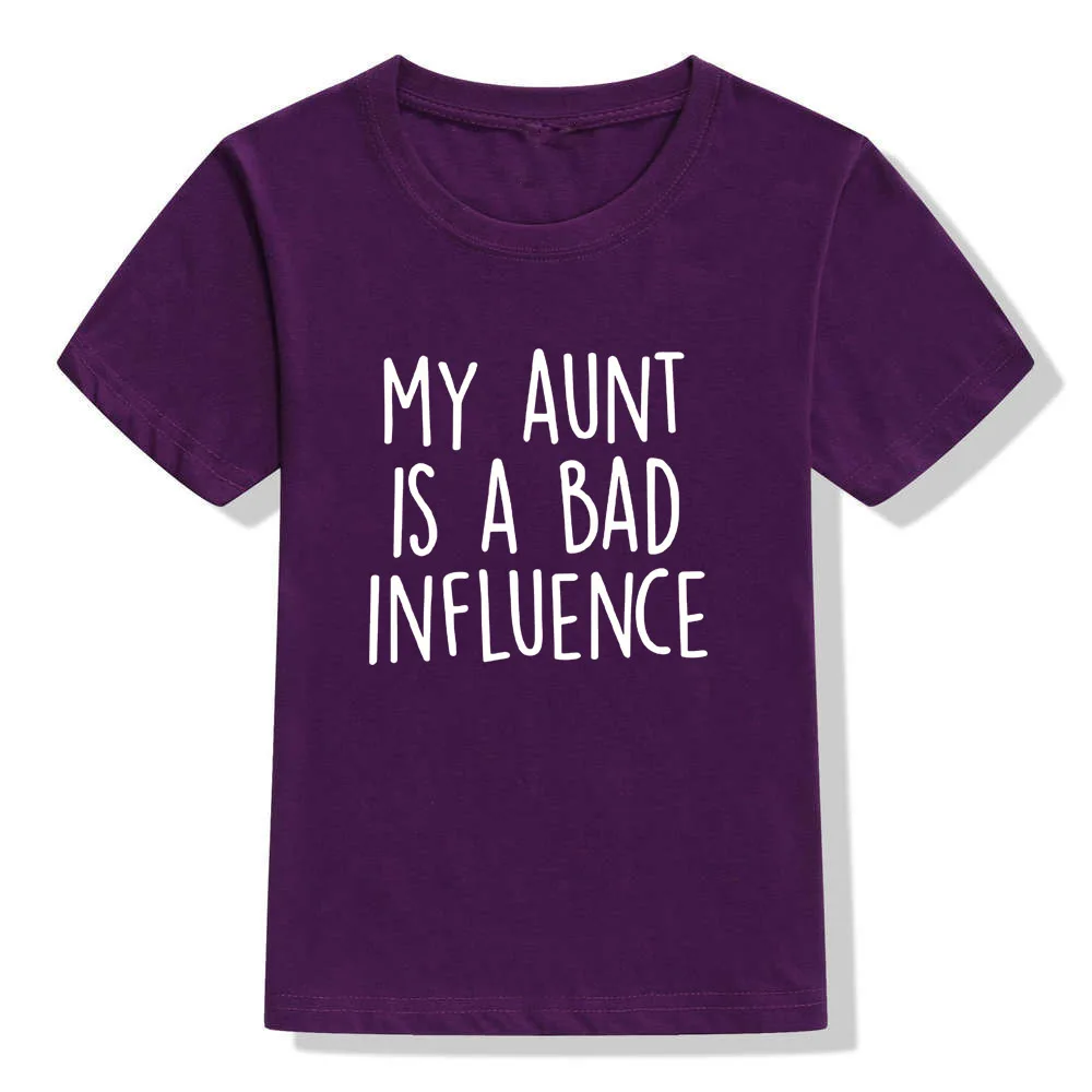 Забавная детская футболка с надписью «My Aunt Is A Bad Influence» футболка с короткими рукавами для мальчиков и девочек одежда для малышей - Цвет: 43T8-KSTPP-