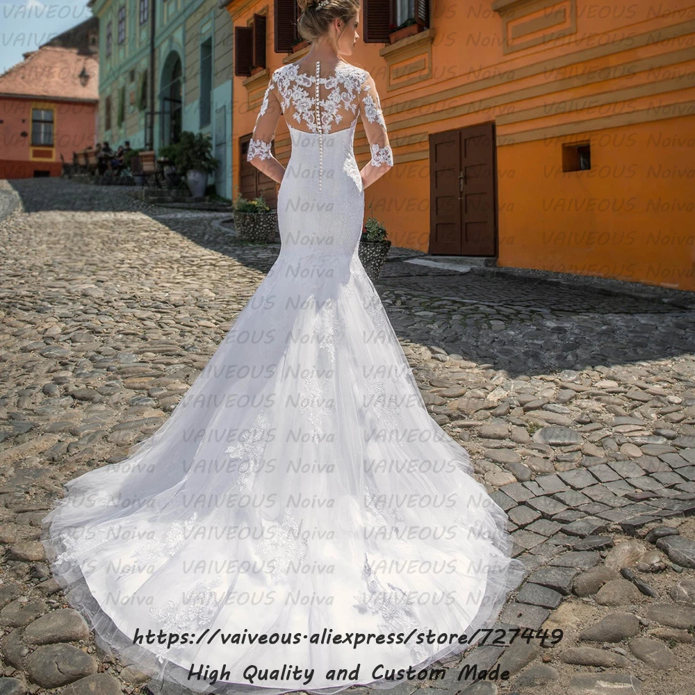 Vestido Novia, свадебное платье с длинным шлейфом, богемное свадебное платье с рукавами, романтическое кружевное свадебное платье русалки, Robe Mariage