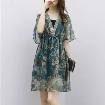 

2020 Spring Women's Silk Casual Noble vintage elegant floral Dress plus size women ladies dresses boho ropa mujer bohemian 5XL