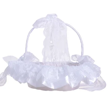 

Lace Bride Flower Basket Handmade Bamboo Woven Rhinestone Portable Flower Basket Wedding Supplies