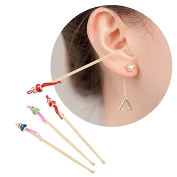 

DUAI 10Pcs Cartoon Doll Bamboo Earpick Spoon Clean Earwax Removers Ear Care Safe Tool Random color
